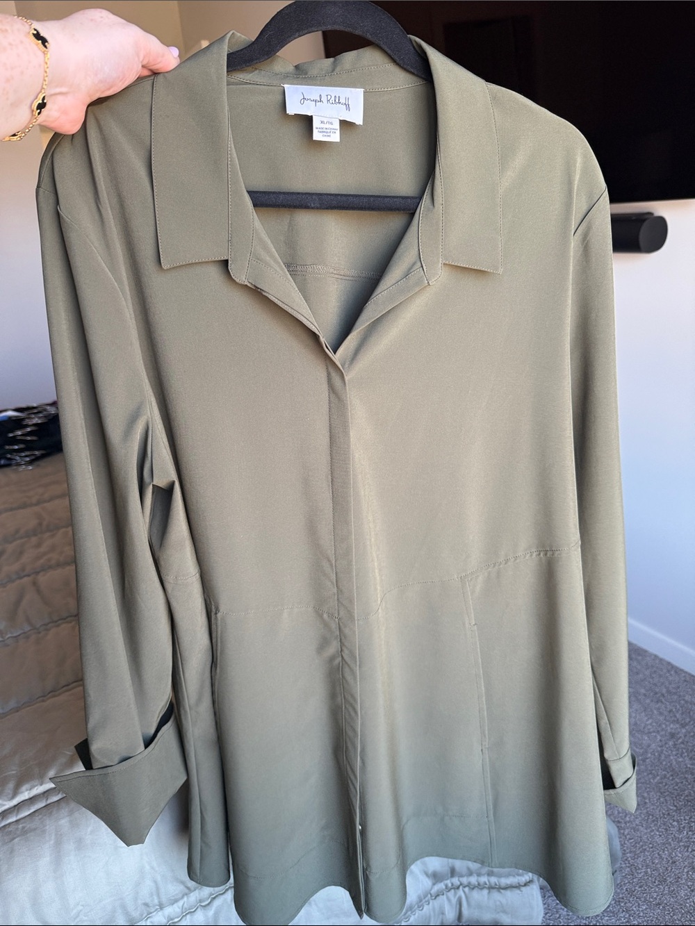 Joseph Ribkoff Olive Green Long-Sleeve Hidden-Placket Blouse